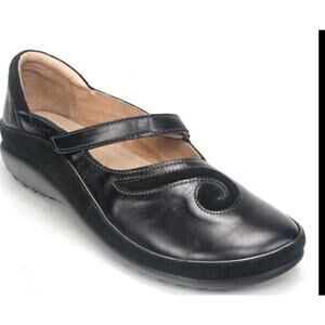 Naot Matai Mary Jane shoes in black leather and suede swirl 43(USA 12)